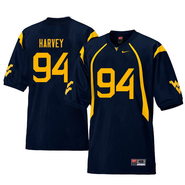 Men #94 Jalen Harvey West Virginia Mountaineers Retro College Football Jerseys Sale-Navy